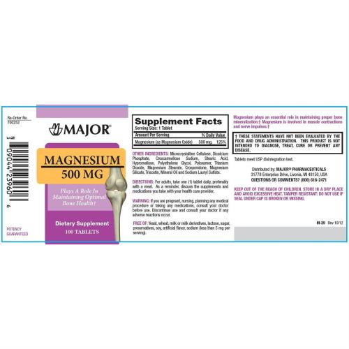 MAGNESIUM 500MG TABS 100/BT